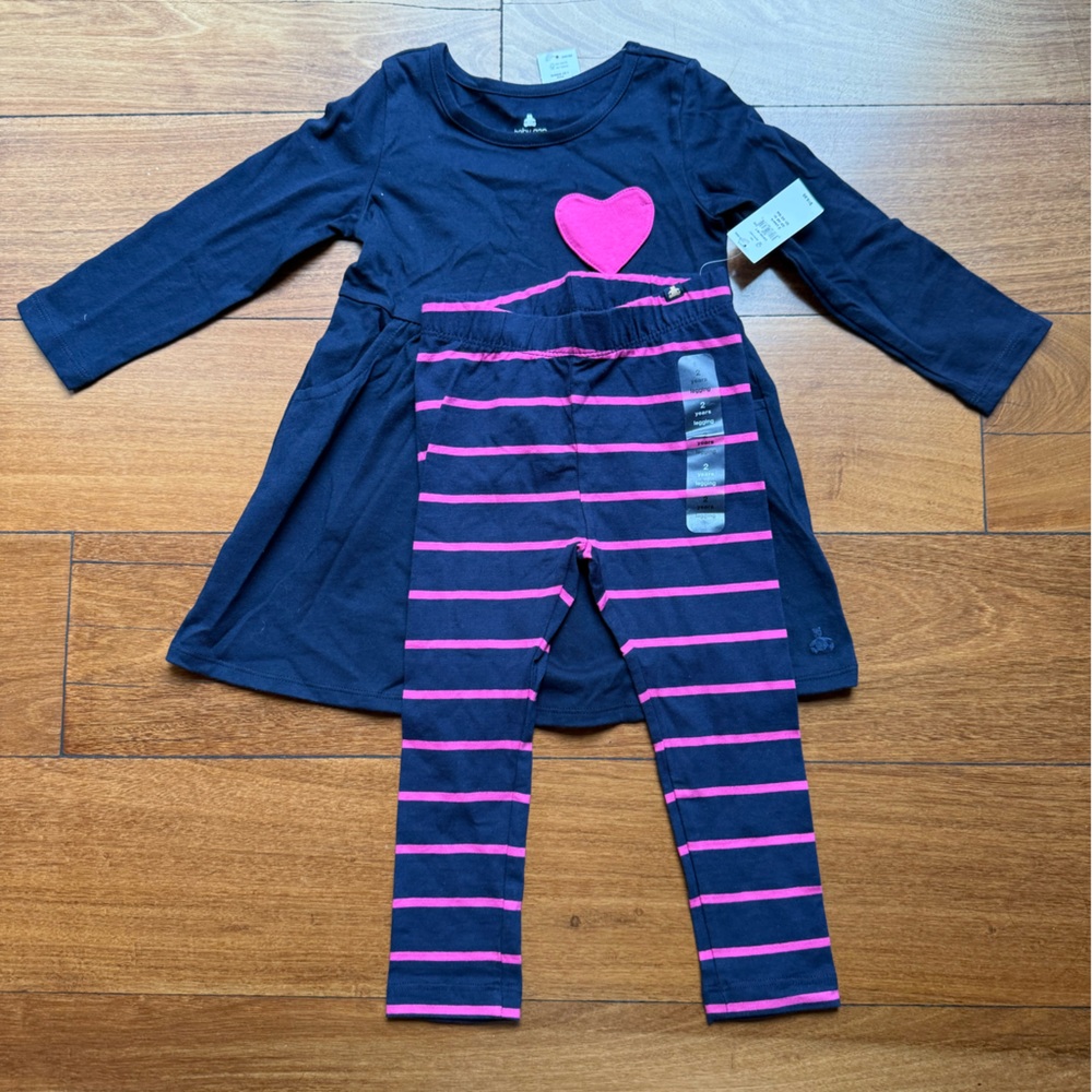 GAP Navy and Pink Striped Heart Outfit